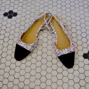 Adrizzlein Womens Slingback Flat Pumps Closed Round Toe Two Toned Casual Flat